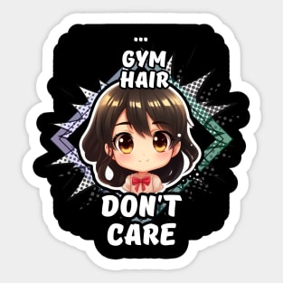 Kawaii Gym Hair Don't Care Anime Sticker